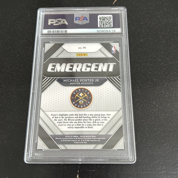 PANINI PRIZM - PSA GEM MINT 10 - EMERGENT - MICHAEL PORTER JR - Picture 2 of 3